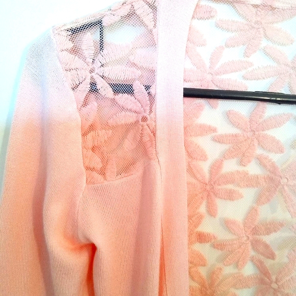 Long Sleeve Waterfall Cardigan with Lace Back - Picture 3 of 9